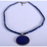 A LAPIS LAZULI NECKLACE. 28 cm long.