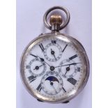 AN ANTIQUE CONTINENTAL MULTI DIAL MOON PHASE POCKET WATCH. 4.5 cm wide.