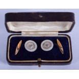 A FINE PAIR OF EDWARDIAN HIGH CARAT GOLD AND DIAMOND CUFFLINKS. 6 grams.