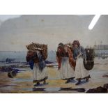 JAMES MCMURRAY (Scottish) FRAMED WATERCOLOUR, signed & dated '96, figures on the beach. 15 cm x 20 c