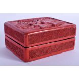 A CHINESE QING DYNASTY CINNABAR LACQUER BOX AND COVER. 10 cm x 8 cm.