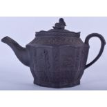 BASALT TEAPOT AND COVER WITH SWAN FINIAL IMPRESSED A AND NUMERAL 6. 16cm high and 26cm wide