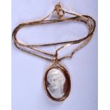 A 9CT GOLD CAMEO NECKLACE. 4 grams.