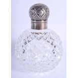 A VICTORIAN SILVER AND CUT GLASS SCENT BOTTLE. 16 cm high.