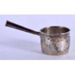 A MINIATURE ANTIQUE SILVER BRANDY WARMER. 6 cm wide.