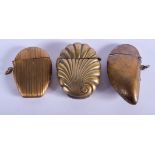 THREE VINTAGE BRASS VESTA CASES. (3)