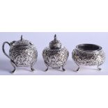 A VINTAGE MIDDLE EASTERN SILVER CRUET SET. 4.8 oz. (3)