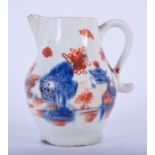 18TH C. LOWESTOFT SPARROW BEAK JUG PAINTED IN A REDGRAVE TYPE PATTERN WITH HOUSES, BOATS AND TWO MEN