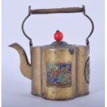 A MID 20TH CENTURY CHINESE BRASS ENAMELLED TEA POT. 14 cmwide.