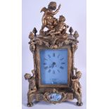 A CONTINENTAL BRONZE MANTEL CLOCK. 30 cm x 13 cm.