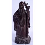 A CHINESE HARDWOOD FIGURE OF SAGE. 40 cm high.