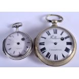 TWO ANTIQUE SILVER VERGE POCKET WATCHES. Largest 5 cm wide. (2)