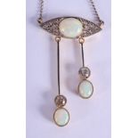 AN EDWARDIAN NEO CLASSICAL WHITE METAL GEM SET OPAL NECKLACE. 6 grams.