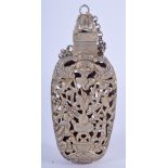A CHINESE WHITE METAL SNUFF BOTTLE. Bottle 11.5 cm long.