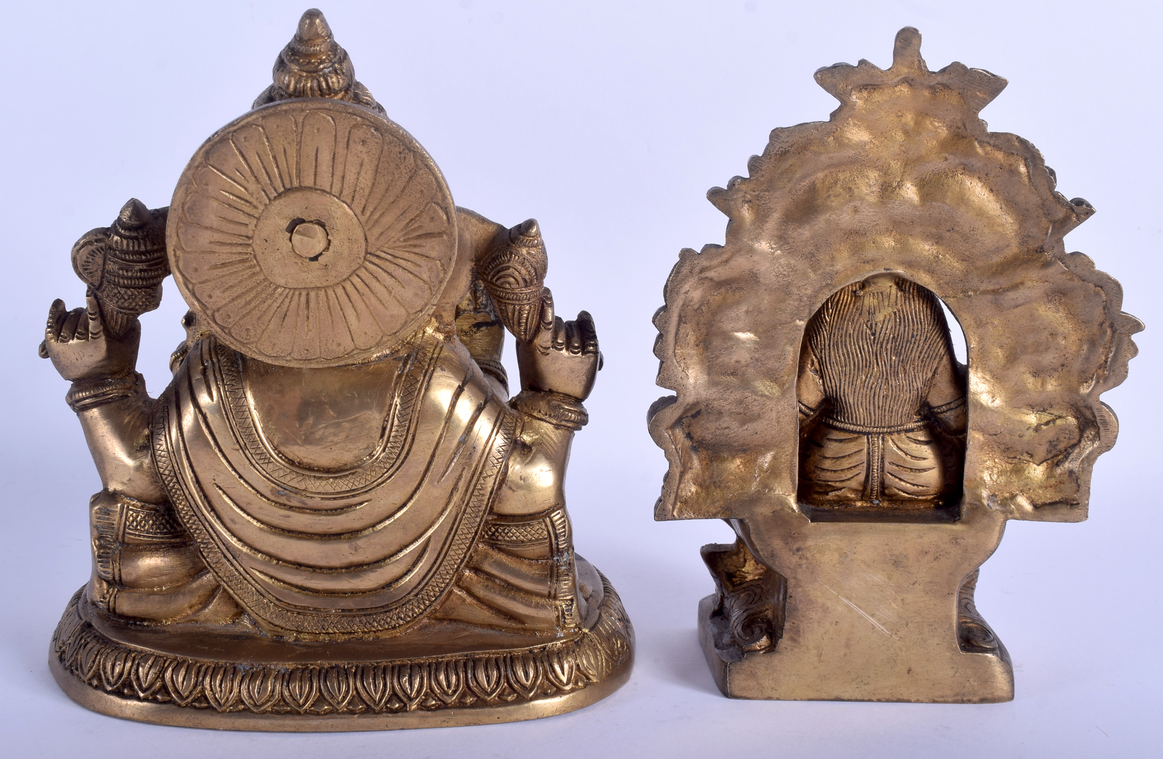 A BRASS STATUE IN THE GFORM OF GANESHA, together with another buddha. Largest 21 cm high. (2) - Image 2 of 3