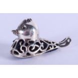 A SILVER DUCK PIN CUSHION. 3.25 cm wide.