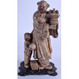 A 19TH CENTURY CHINESE CARVED SOAPSTONE FIGURE OF A MOTHER AND CHILD. 17 cm x 7 cm.