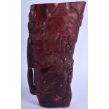 A CHINESE BUFFALO HORN CARVED LIBABTION CUP. 20 cm x 9 cm.