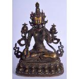 A CHINESE SINO TIBETAN BRONZE BUDDHA, inset with stones. 22.5 cm high.