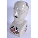 AN UNUSUAL “TATTOOED” PHRENOLOGY HEAD. 31 cm high.