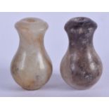 TWO CHINESE QING DYNASTY MUTTON JADE TOGGLES. 3.5 cm high.