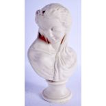 AN ANTIQUE PARIAN WARE BUST OF A FEMALE. 21 cm high.