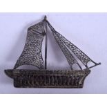 A CONTINENTAL SILVER BOAT. 5.5 cm x 4 cm.