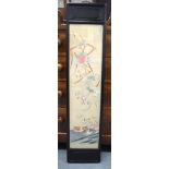 A 19TH CENTURY JAPANESE MEIJI PERIOD SILK WORK EMBROIDERED SCREEN decorated with birds. 128 cm x 28