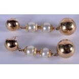 A PAIR OF VINTAGE 9CT GOLD AND PEARL EARRINGS. 4.8 grams.