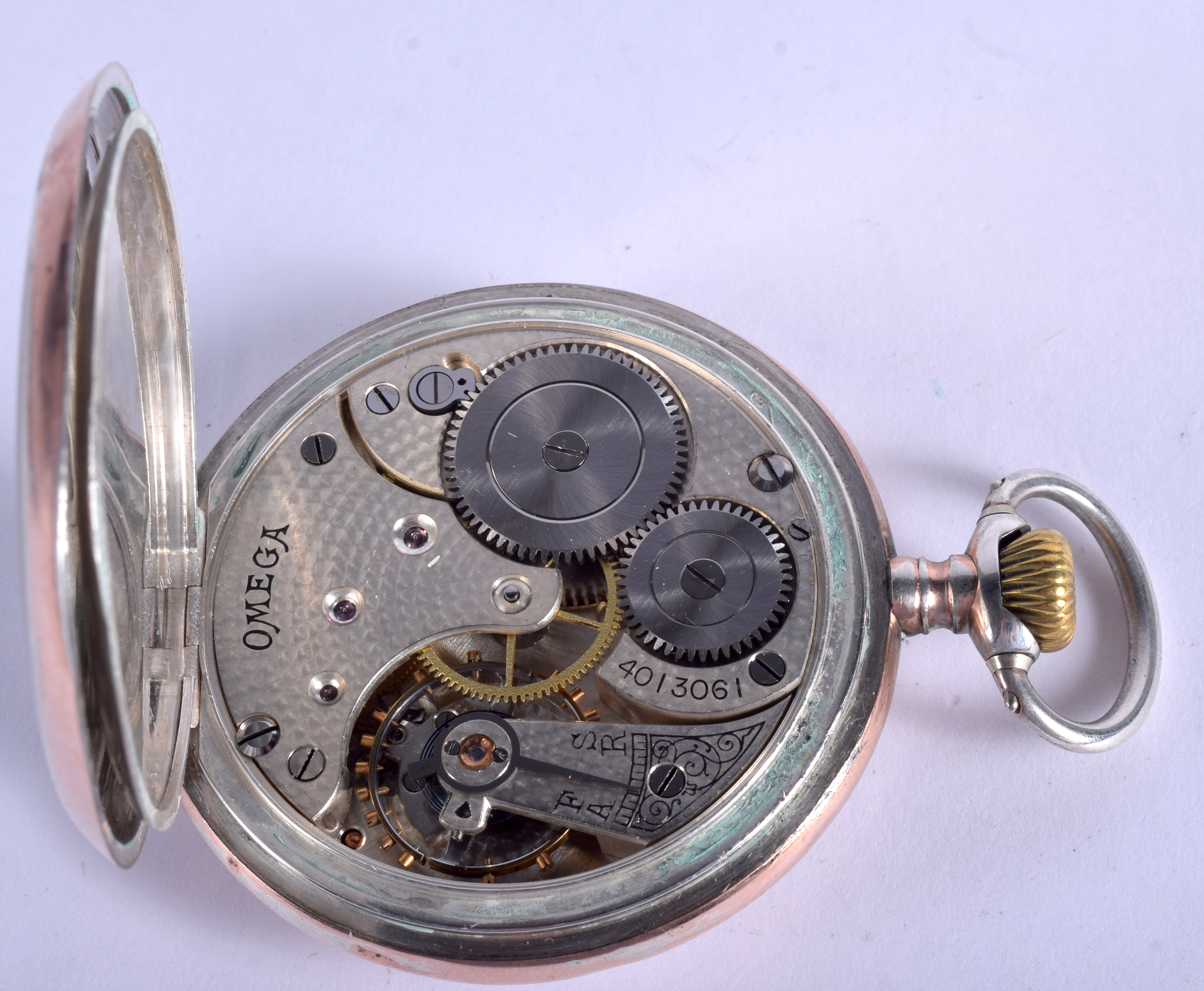 A SILVER OMEGA POCKET WATCH. 5 cm wide. - Image 4 of 4