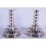 A PAIR OF VICTORIAN SILVER CANDLESTICKS by Charles & George Fox. London 1880. 13 oz. 14 cm high.