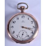 AN OMEGA SILVER POCKET WATCH. 5 cm wide.