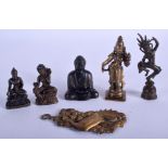 A GROUP OF FIVE BUDDHA, together with a pheonix bird plaque. (6)