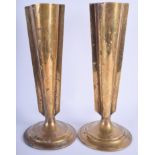 A PAIR STYLISH OF ART DECO BRASS VASES. 31 cm high.