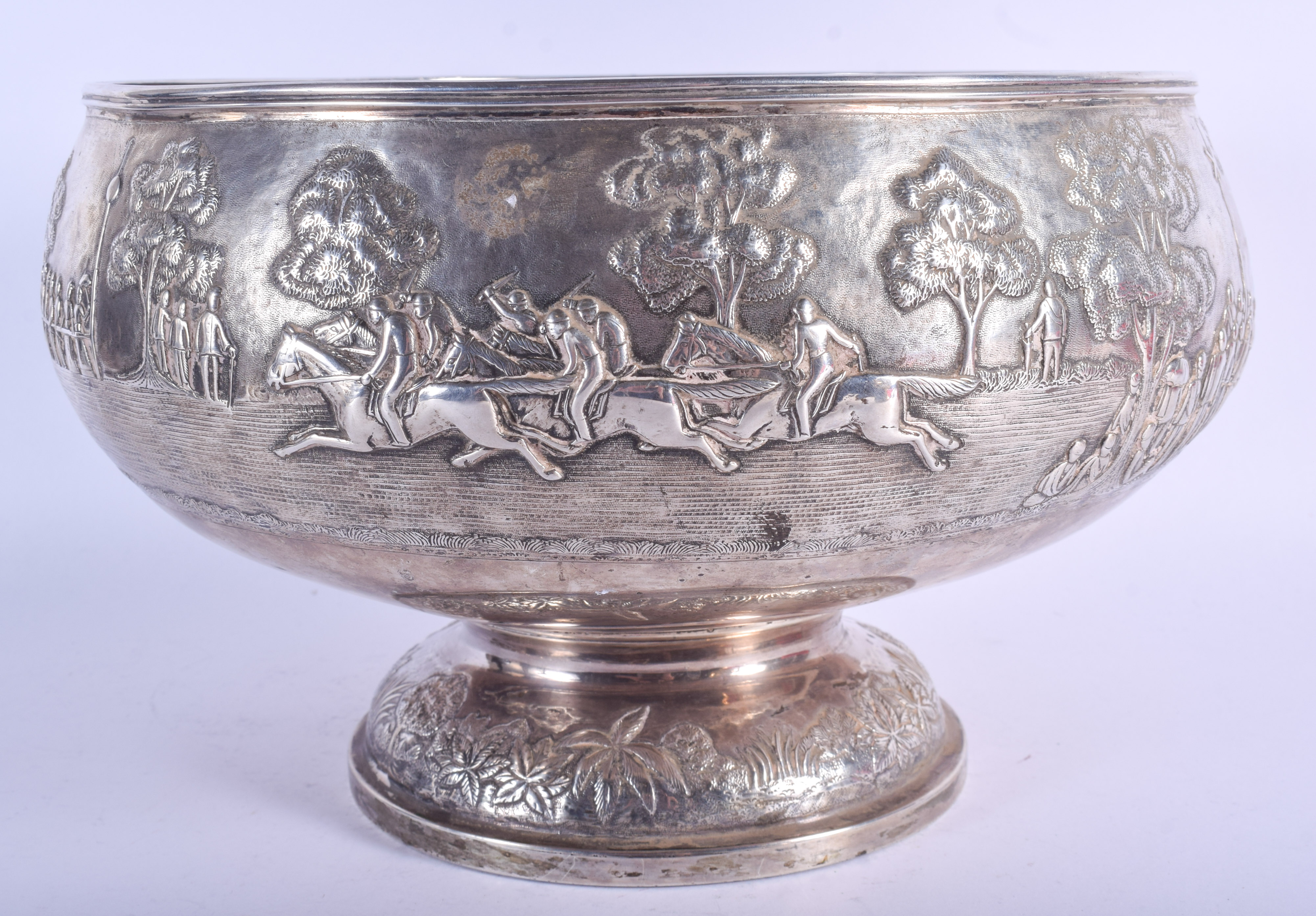A GOOD 19TH CENTURY INDIAN COLONIAL KUTCH SILVER EMBOSSED BOWL decorated with figures within landsca - Image 2 of 6