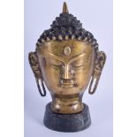 A 19TH CENTURY THAI ASIAN TIBETAN BRONZE ALLOY BUDDHA HEAD. Head 24 cm x 14 cm.