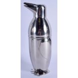 A SILVER PLATED PENGUIN COCKTAIL SHAKER. 23 cm high.