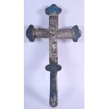 A 17TH/18TH CENTURY EUROPEAN SILVER MOUTEED CRUCIFIX possibly Greek, decorated with saints upon a la