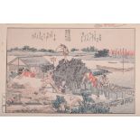 TWO 19TH CENTURY JAPANESE MEIJI PERIOD WOODBLOCK PRINTS together with two Chinese watercolours. Larg
