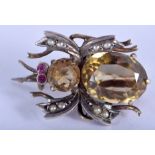 AN EDWARDIAN GEM SET SILVER SPIDER BROOCH. 2 cm x 1.5 cm.