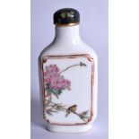 A CHINESE FAMILLE ROSE POIRCELAIN SNUFF BOTTLE, decorated with birds amongst foliage. 8 cm high.