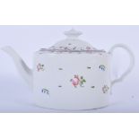 EARLY 19TH C. THOMAS WOLFE RARE TEAPOT AND COVER PAINTED WITH FORMALISED FLOWER SPRIGS. 15cm high