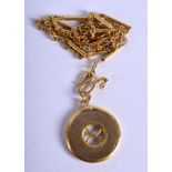 A FINE 19TH CENTURY 24CT GOLD MOUNTED CENTRAL ASIAN JADE NECKLACE. 15 grams. Pendant 2 cm diameter.