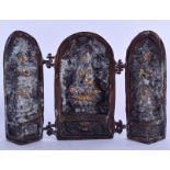 A CHINESE BRONZE SHRINE. 21 cm wide extended.
