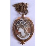 A GOLD CAMEO NECKLACE. 6 grams.