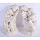A RARE LARGE PAIR OF 19TH CENTURY PARIANWARE FIGURES OF SLEEPING CHILDREN After R J Morris. 35 cm x