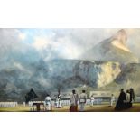 DAVID SHEPHERD (1931-2007) FRAMED PRINT, signed in pencil, figures in a landscape. 46 cm x 76 cm.