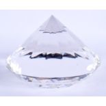 A DIAMOND GLASS PAPERWEIGHT. 13 cm wide.