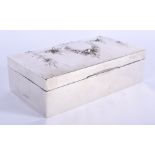 A VINTAGE SILVER CIGARETTE BOX inset with gem stones. 19 oz inc wood liner. 16 cm x 9 cm.