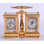 A CONTINENTAL BRASS AND PORCELAIN CARRIAGE CLOCK. 11 cm x 11 cm.